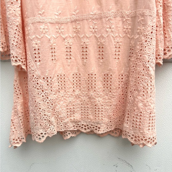 Sundance Top Small Embroidered Eyelet Tunic Pink/peach Bell Sleeves Cotton Boho - Picture 9 of 12